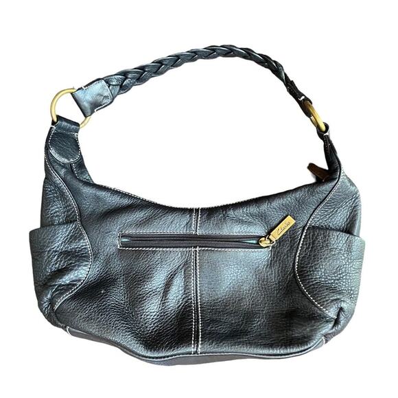 Clarks Leather Purse Pebbled Handbag Black Sling Woven Braided Bag Hobo Y2k - Picture 3 of 13